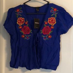 Blue Embroidered Top